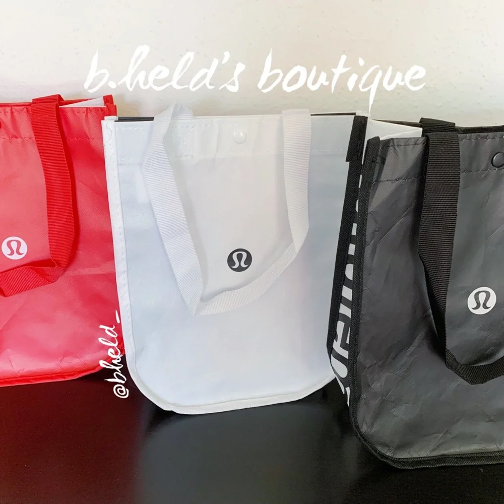 Bundle of 3 lululemon Small Tote Bags in Red, White, & Black Brand New NWOT